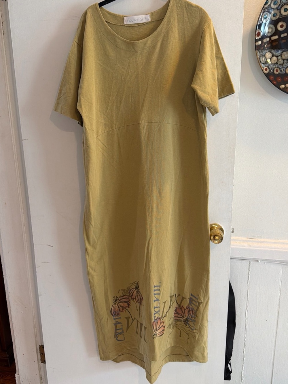Blue Fish Olive Green Short Sleeve Maxi Dress with Floral Hem